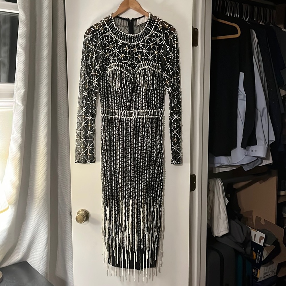 ASOS Design Long Sleeve MIDI Embellished Dress